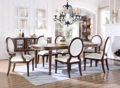 Table with 4x chairs, 2x chairs, sideboard, 8-piece dining room set, group, ensemble